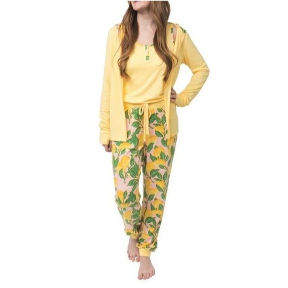 Munki Munki Ladies 3 Piece Lounge Set Yellow Lemons NWT